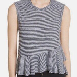 ALC Women's Linen Tank Top Ruffle Muscle Cut Striped Black White M BUNDLE ONLY